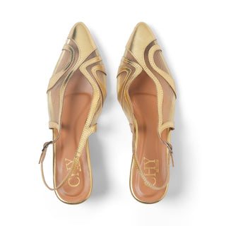 MARYLIN GOLD BLOCK HEELS 2"