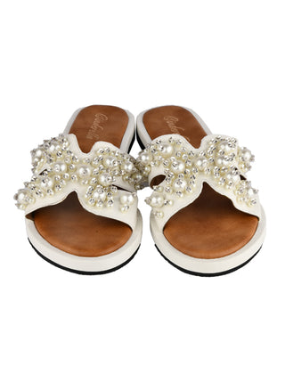 Jewel Embellished White Slides