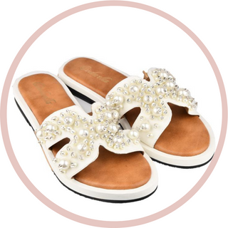 Jewel Embellished White Slides